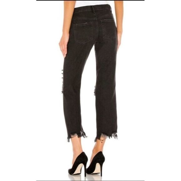 Free People We The Free Maggie Mid-Rise Straight-Leg Jeans Onyx Black size 31 - Picture 2 of 6